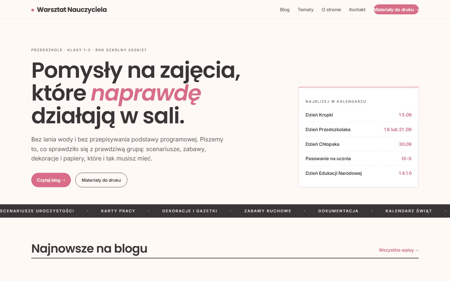 Strona główna warsztatnauczyciela.com.pl — zrzut ekranu